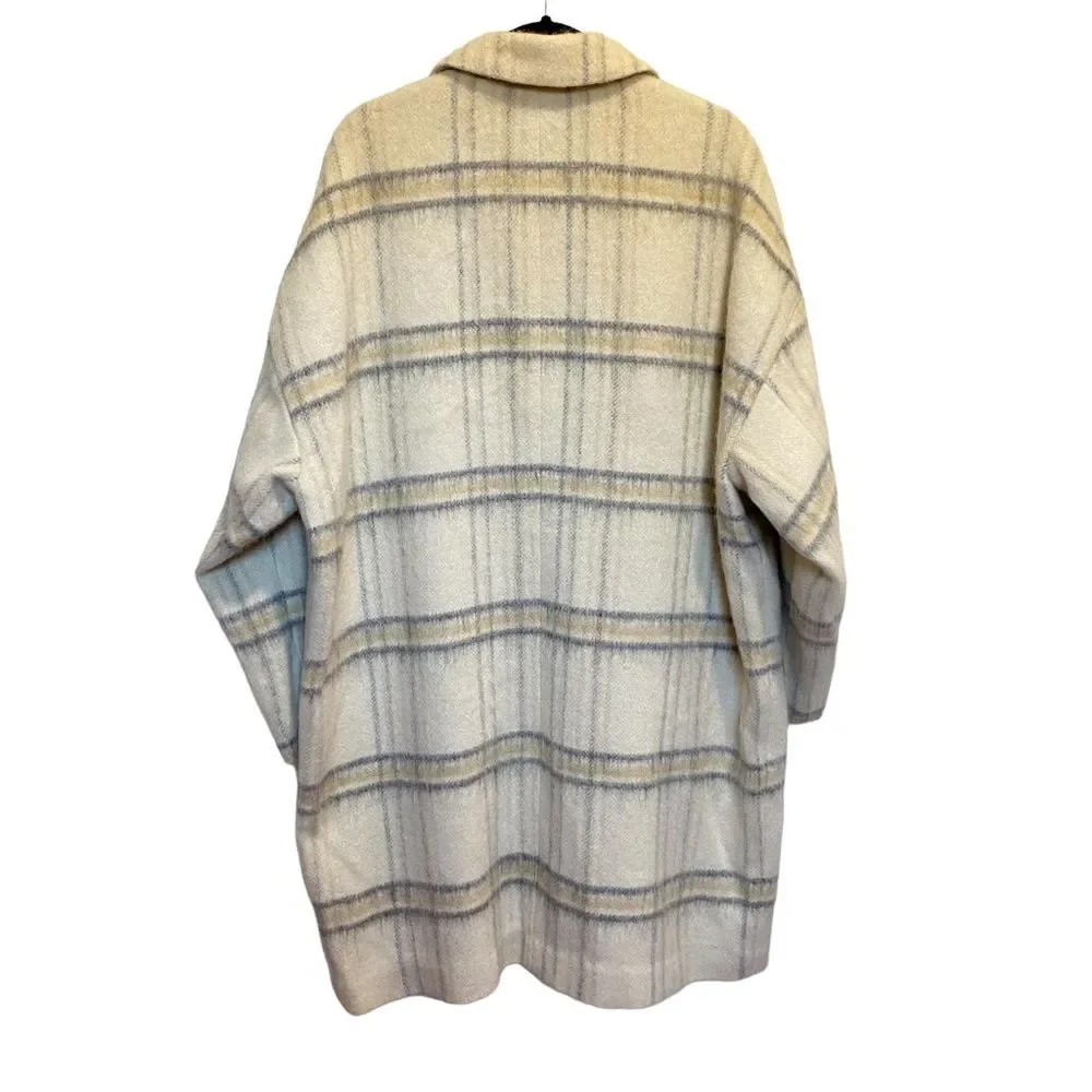 Levi’s Wool Cocoon Coat Plaid Cream Sz L NWT